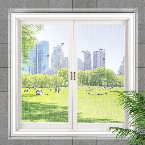 Moustiquaire auto-adhésive pour fenêtres, 110 x 100 cm, sans perçage, idéale pour balcons, salons et terrasses, couleur blanche (1/5)