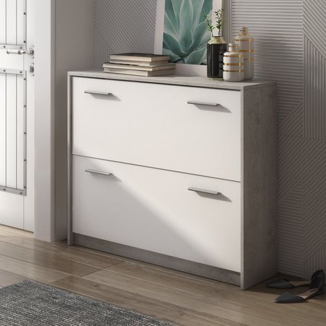 Schuhschrank Nespolo, Schuhregal Paar, Modular, Schubladen, 98x24x80h cm, Beton Grau (1/3)