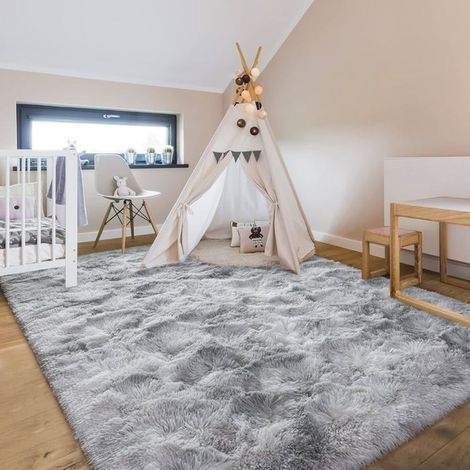 Tapis Salon Shaggy Tapis Chambre Descente de lit Tapis pour Salon Chambre 160 x 230cm Gris Blanc (1/4)
