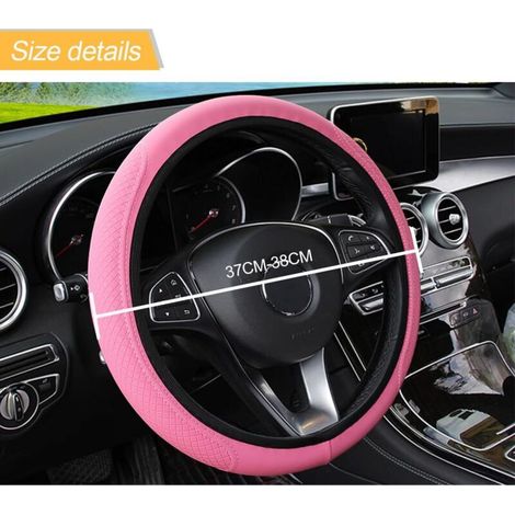 Elastischer Lenkradbezug aus Mikrofaserleder, weicher, atmungsaktiver und rutschfester Bezug, 38 cm Durchmesser, universell für Autos (Rosa) (1/5)