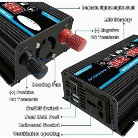 Convertisseur de tension pur sinus 12V 220V 300W – Télécommande – Double prises AC – Affichage LCD – Protection contre surcharges et courts-circuits