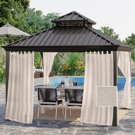 Waterproof outdoor curtain with tab top, sun protection outdoor curtain with Velcro closure for pergola, gazebo, terrace, pavilion (Sand, 52x95in (2 panels)) (1/5)