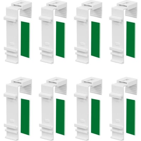 Lot de 8 supports de serrage longs pour store double Klemmfix à fixer et à coller sans perçage comme accessoire ou pièce de rechange pour la suspension à la fenêtre en PVC, porte de balcon (1/5)