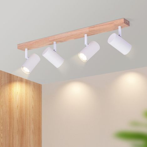 Deckenstrahler 4 Flammig Deckenspots Holz -GBLY Deckenlampe Weiß GU10 Flurlampe Vintage Schwenkbar 350° Deckenleuchte Wohnzimmer für Flur Schlafzimmer Kindzimmer Küche (1/5)
