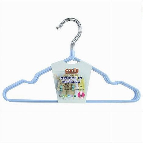Cleafe - Set 5 Pz Grucce Stampelle Appendiabiti Metallo Gommate Antiscivolo Celeste 87672 - (1/2)