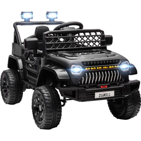 Voiture électrique pour enfants avec batterie 12V, phares USB Klaxon noir, télécommande à vitesse réglable