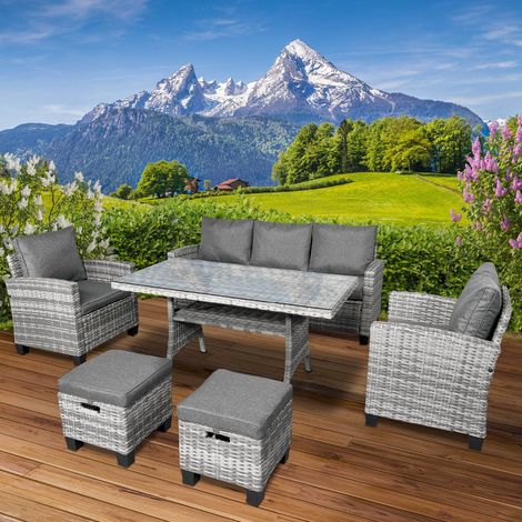 BRAST Gartenmöbel Set Delight Grau/Anthrazit bis zu 7 Personen inkl. extra Dicke Kissen TÜV geprüft Outdoor Loungemöbel Sitzgruppe Essgruppe Garnitur (1/5)