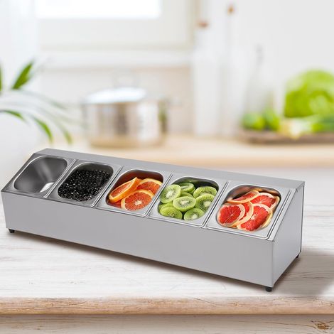 Porte - assiette alimentaire à une rangée de 5 compartiments en acier inoxydable avec couvercle, conteneur de stockage alimentaire, restaurant, magasin de fruits, magasin de thé au lait (1/5)