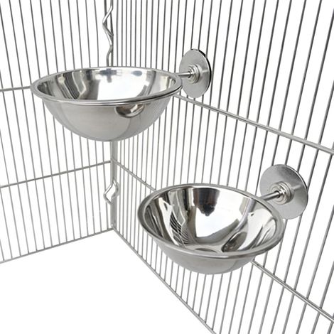 Ensemble de 2 mangeoires pour perroquets, bols à oiseaux en acier inoxydable avec poignée de fixation.-AquaForge (1/4)