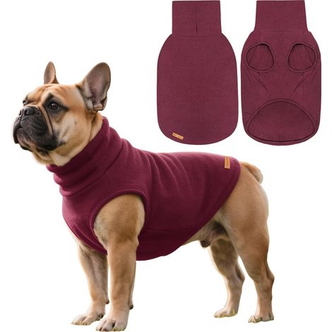 Pull à Colis Roulé en Polaire pour Chien Chiot Chat Vêtement Chaud d'hiver Doux et Élastique Manteau Protecteur de Cou pour Petits Moyens Grands Chiens Rouge Foncé (1/5)