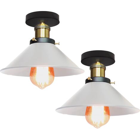 Lot de 2 plafonniers de style industriel, lustres rétro en métal, suspensions LED, plafonniers de haute qualité, φ22 cm (blanc et doré) (1/5)