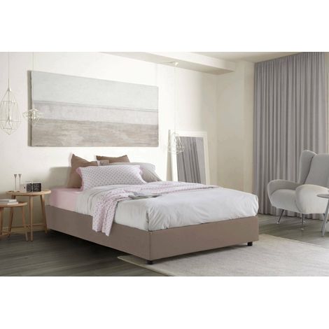 Talamo Italia Lit double Dana, Lit conteneur avec revêtement en tissu, 100% Made in Italy, Ouverture frontale, avec matelas 160x190 cm inclus, Tourterelle, avec emballage renforcé (1/4)