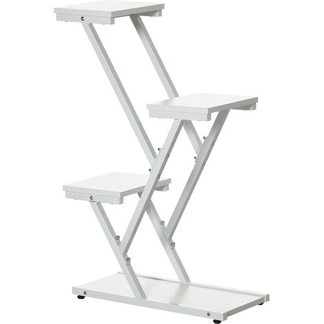 Outsunny Espositore a 4 Livelli per Piante e Oggetti in Acciaio e MDF Bianco (1/5)