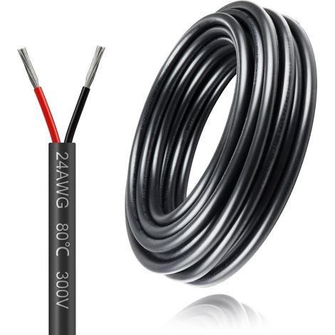 Câble électrique 24 AWG 2 x 0,2 mm² - 10 m - Câble électrique à 2 fils - 5 V/12 V/24 V - Câble de terre en cuivre étamé - 300 V - Flexible et souple - Résistance aux températures élevées - Rallonge 10 (1/5)