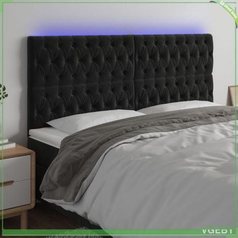 Tête de lit - 3122822 - Velours noir - LED colorée intégrée - Hauteur réglable 180 x 7 x 118/128 cm (1/5)