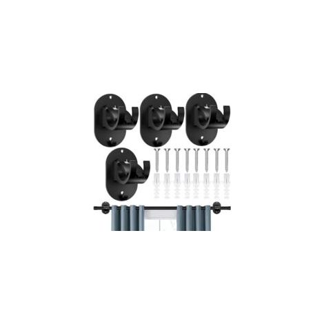 Juego de 4 soportes autoadhesivos negros para barras de cortina, no requieren taladrar. Soportes ajustables para colgar cortinas sin tornillos, ideales para el hogar, el baño y la cocina.