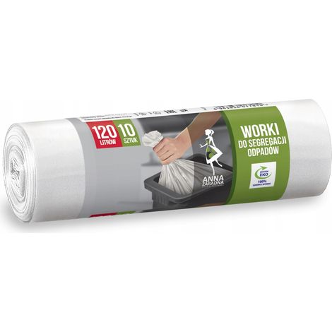 Sacchi per la raccolta differenziata, bianchi, resistenti, 120 l, 10 pezzi. (1/2)