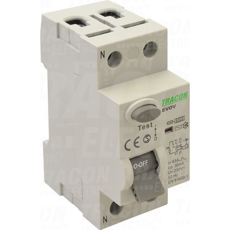 Disyuntor diferencial TRACON de 40 A y 30 mA CA, 2 polos (1/2)
