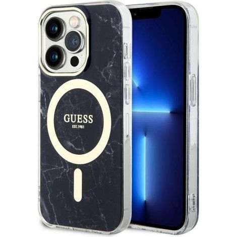 Funda rígida Guess GUHMP14LPCUMAK para iPhone 14 Pro de 6.1 pulgadas, color negro/negro, con diseño de mármol y MagSafe. (1/5)