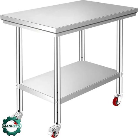 Manuzen - Table de travail inox 61 x 30 cm avec roulettes pour cuisine (1/2)