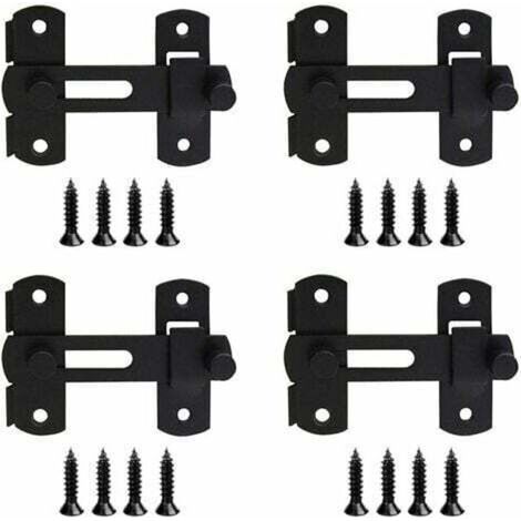 Set of 4 Black Stainless Steel Latches, Sliding Locks, Door Locks, Flip Latches with Screws for Doors, Windows, Cabinets, Wine Coolers (1/5)