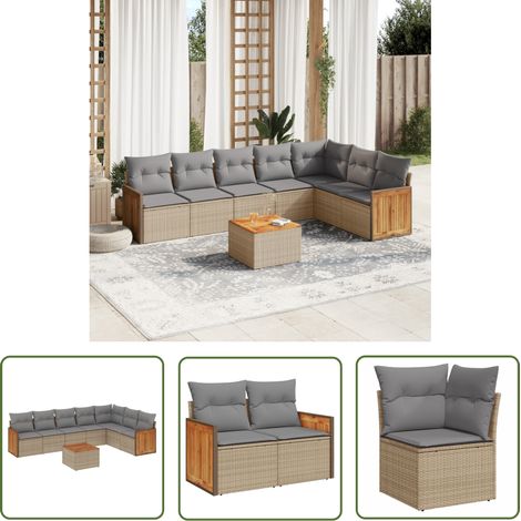 The Living Store Salon de jardin avec coussins 8 pcs beige résine tressée - Ensemble Salon De Jardin - Meuble Extérieur - Mobilier De Jardin - Chaise Lounge - Set Salon (1/5)