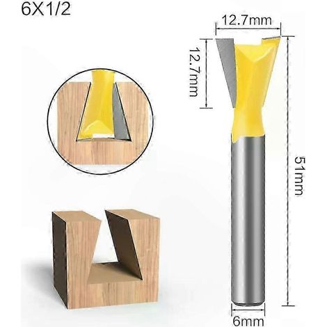Jeu de fraises à queue d'aronde 1/4, tige de 6 mm, angle de 14 degrés, couteau de défonceuse pour bois, gravure et travaux de menuiserie (1/5)