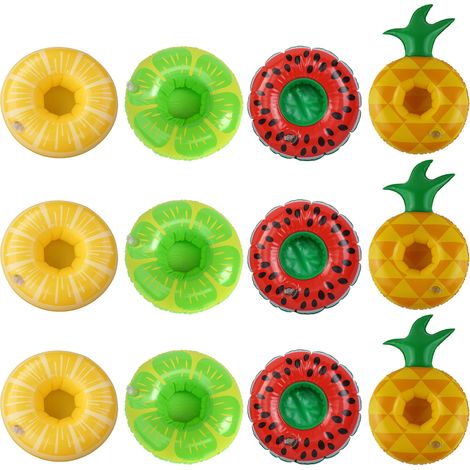 Lot de 12 porte-gobelets gonflables, formes fruits, PVC résistant, pour piscine, fête été (1/5)