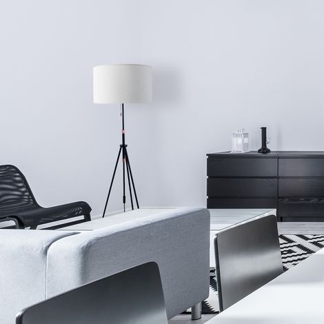 Paco Home Leselampe Lampenschirm Stehlampe Wohnzimmer Esszimmerlampe Büro Stativ E27  Grau (Ø45.5 cm),  Stehleuchte Schwarz/Kupfer + Leuchtmittel