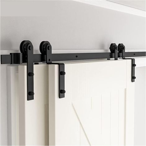 Kit de quincaillerie pour porte de grange Kit de quincaillerie for porte de grange coulissante en forme de I, système de suspension à deux portes de 100 kg Facile à installer en douceur et en silence (1/5)