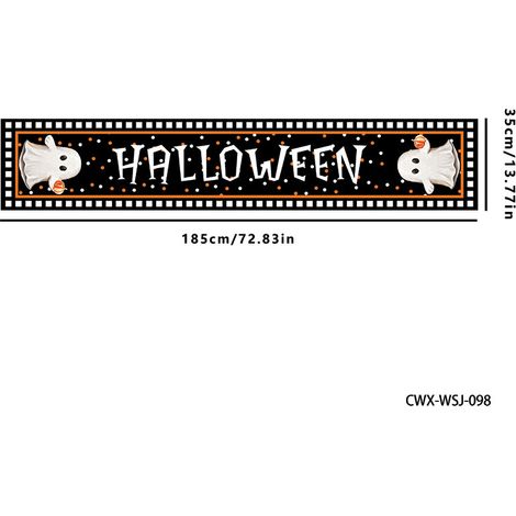 Nappe d'Halloween neuve, chemin de table, décoration de fond de bureau pour fête sur terrasse, bannière décorative pour ambiance festive - 180 x 30 cm (polyester) - Lot de 3