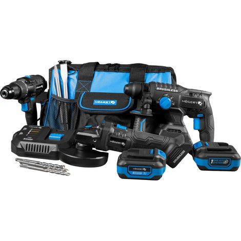 18V Coffret d'outils à batterie CONSTRUCTION – Perceuse-visseuse brushless 80 Nm, Perforateur, Meuleuse angulaire 125 mm, 2x Batterie 4 Ah, Chargeur 4 A (1/5)