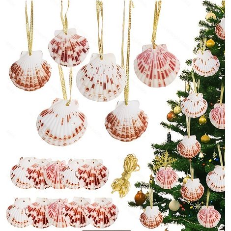 10-teiliges Set natürlicher Jakobsmuschel-Weihnachtsbaumschmuck - Weihnachtsbaumschmuck im maritimen Stil, festliche Heimdekoration, farbenfroher Jakobsmuschel-Anhänger (10 Stück)