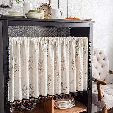Rideau - Coton Et Lin - Imprimé Rayé - Filtre La Lumière - Pour Fenêtre Petite Taille - Salle De Bain Rv Cuisine - 150 X 45 Cm (1/3)