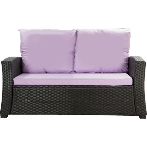 Coussins de canapé de jardin en résine tressée 112x50x7+256x50cm coussins d'extérieur violet Set de coussins 2 places Lot de coussins de jardin
