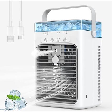 Aire acondicionado móvil，enfriador de aire portátil con depósito de agua de 1 litro，ventilador de enfriamiento evaporativo (1/5)