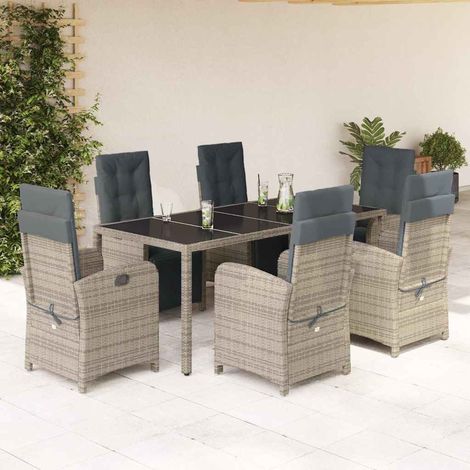Salon de jardin 7 pièces en résine tressée gris avec table et 6 fauteuils inclinables - PANGIVO (1/5)