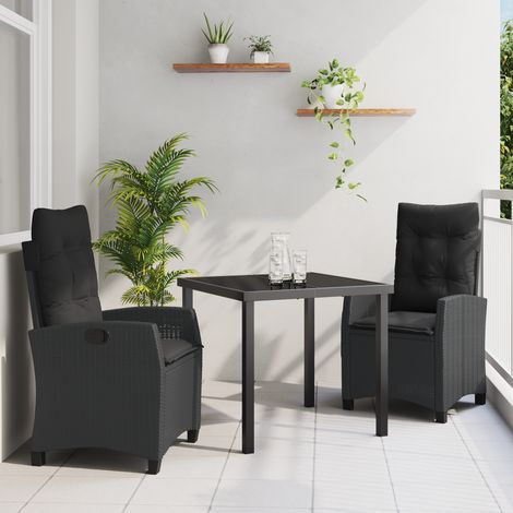 3-teiliges Garten-Dining-Set mit Kissen Schwarz Poly Rattan vidaXL178263 (1/5)