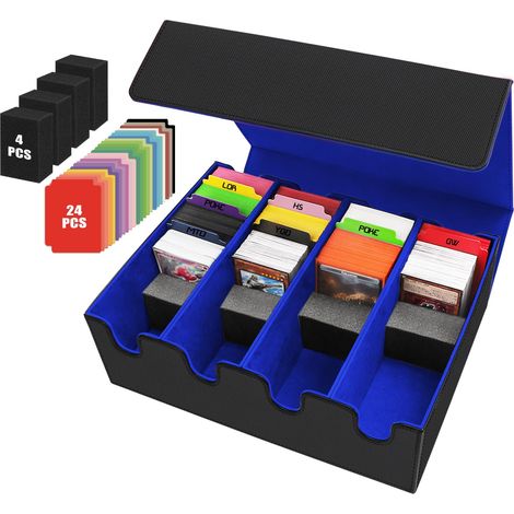 Boîte à Cartes pour Plus de 2800+ Cartes, Boîtes de Rangement pour Cartes à Collectionner Avec 24 Séparateurs, Boîtes Magnétiques de Qualité Supérieure, pour Cartes TCG Magic(Noir Bleu) (1/5)