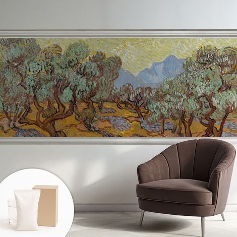 Tapete Vliestapete mit Kleber - trendige Wanddeko - elegant Fototapete für Wohnzimmer - Schlafzimmer Olivenbäume 250x104 cm (1/5)
