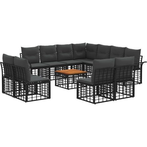 Outdoor-Sofagarnitur 12 pcs Schwarz und Dunkelgrau Polyester vidaXL