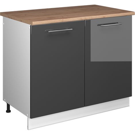 Mueble bajo para fregadero Fame-Line, Antracita alto brillo/Blanco, 100 cm, ET Roble, Vicco (1/5)