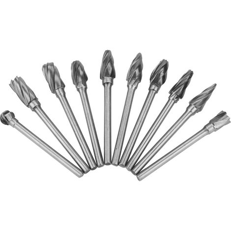Set di 10 frese rotative in carburo di tungsteno, 3x6 mm, denti grossi, per modelli in metallo, plastica e legno ACDEFGHLMN (1/5)