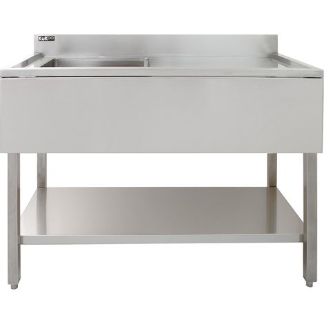 Evier Commercial en Inox à 1 Cuve Avec Egouttoir à Droite - 120 x 60 x 105 cm - Parfait pour Restaurant, Cantine, Plonge, Bar, Café, Cuisine Commerciale [Bouchons INCLUS]