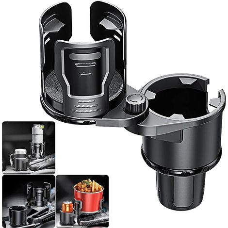 Portavasos doble giratorio de 360° para coche: multifuncional, de tamaño compacto y compatible con la mayoría de los vehículos (negro). (1/5)
