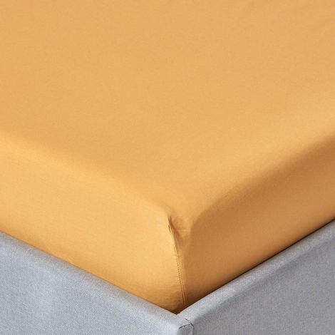 HOMESCAPES Mustard Yellow Egyptian Cotton Deep Fitted Sheet 200 Thread Count, Double - Mustard Yellow