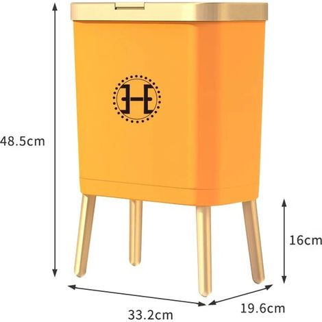 (15L - Orange) Poubelle à bouton-poussoir, grande capacité, avec couvercle, convient aux cuisines et salles de bains. (1/5)