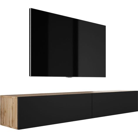 Meuble TV Suspendu, (2 x 100) x 34 x 32 cm, Chêne Wotan / Noir Mat (1/5)