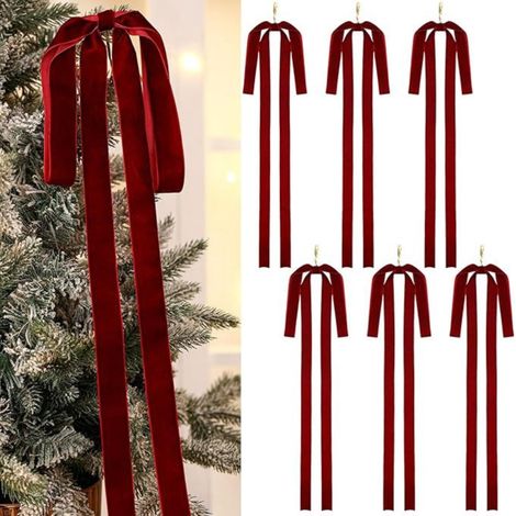 Bow Noël Velours - 24 x 16 Pouces - Pour Décoration Arbre À Crochet, Couronne et Guirlande - 1 Pièce (1/5)
