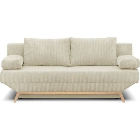 Banquette convertible 3 places - Coffre de rangement - Tissu velours côtelé beige - L 190 x H 92 x P 84 cm - TEIJO (1/5)
